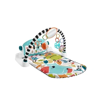 Image of Fisher Price Baby Activity Mat Glow and Grow Kick &amp; Play Piano Gym, Portable Musical Toy with Smart Stages Learning, Ages 0+ Months, Blue, Queens English Version, HYH62