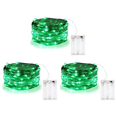 Image of BOLWEO Battery Operated Christmas String Lights,10Ft/3M 30Leds,Waterproof Decor Lights for Vases St Patrick&#039;s Day,Green,3Pack