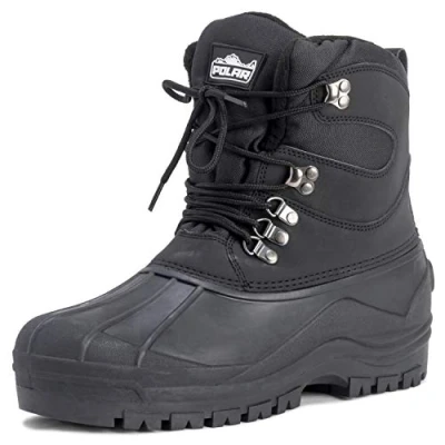 Image of Polar Mens Short Nylon Mesh with Overlay Duck Waterproof Sole Lace Up Winter Snow Boots Black UK7/EU41 YC0439