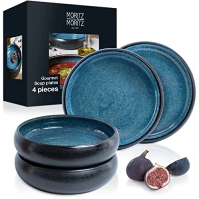 Image of Moritz &amp; Solid Stoneware Soup Bowls, 19 cm, Bowl for Soup, Pasta, Salad or Cereal, Set of 4