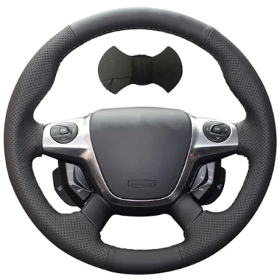 Image of Shining wheat Black Leather Car Steering Wheel Cover for Ford Focus 3 2012 2014 KUGA Escape 2013 2016 C MAX 2011