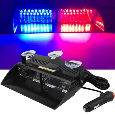 Image of yifengshun Red&amp;Blue LED Law Enforcement Emergency Beacon Hazard Strobe Lights High Brightness 16LEDs 12V Warning Light for Truck Trailer Interior Roof/Windshield/Dashboard with Suction Cup