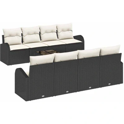 Image of vidaXL 9 Piece Garden Sofa Set with Cushions Black Poly Rattan