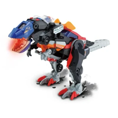 Image of VTech Switch &amp; Go Dinos Rescue Raiders 3 in 1, Interactive Dinosaur Toy with Lights Sound Effects, Transform Police Car, Helicopter Fire engine into T Rex, For Kids 3, 4, 5, 6 +, English Version