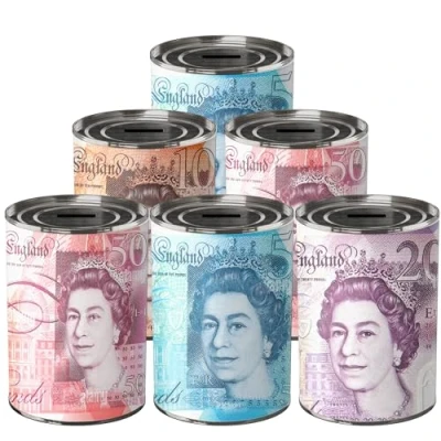 Image of GULLAIIR 6Pcs Money TIN BOX Sterling Bank Note Piggy Bank, Coin Tin, Cash Savings Can, Birthday Money, Holiday &amp; Christmas Fund (6pcs MEDIUM RANDOM)