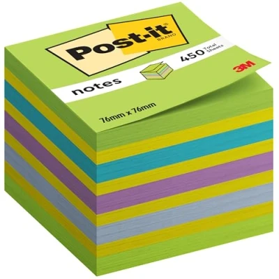 Image of Post it Notes Cube, Blue and Green 1 Pad, 450 Sheets 76 mm x mm, 100% PEFC Extra Sticky for Walls, Monitors Fridge