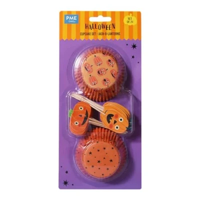 Image of PME Halloween Cupcake Cases &amp; Topper Set of 48 Jack o Lantern