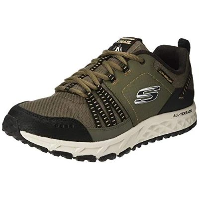 Image of Skechers Men&#039;s Escape Plan Trainers, Green Olive Leather Mesh Black Trim Olbk, 9.5 UK