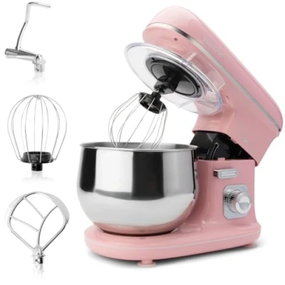 Image of Clatronic Retro Food Processor for Baking Kneading Machine 5L with Strong 1100W Motor Dough Including Hook &amp; Whisk Splash Guard Refill Opening KM 3711