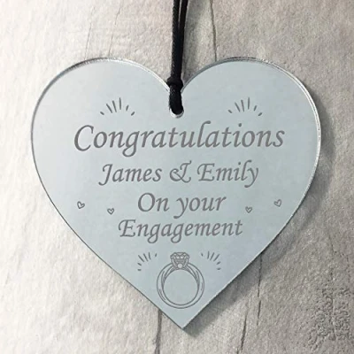 Image of RED OCEAN Engagement Gift Heart Plaque Personalised For Couple Congratulations Keepsake