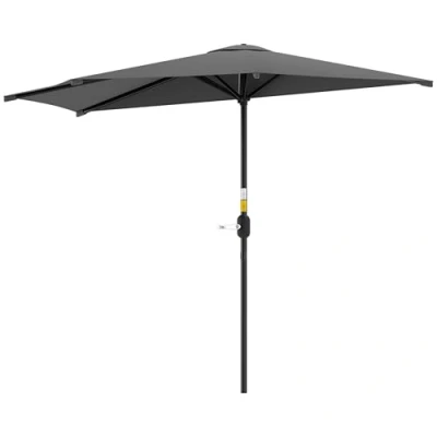 Image of Outsunny 3(m) Half Parasol, Semi Round Umbrella with Metal Frame, Crank Handle for Balcony, Garden, Dark Grey
