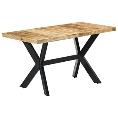Image of vidaXL Solid Rough Mango Wood Dining Table Industrial Style with Steel Leg Rectangular Polished and Lacquered Finish Handmade Unique Design