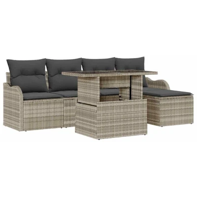 Image of vidaXL 6 Piece Garden Sofa Set with Cushions Light Grey Poly Rattan