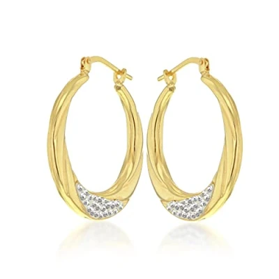 Image of Tuscany Silver Women&#039;s Sterling 9 ct Yellow Gold Bonded Crystal 24.5 mm Creole Earrings