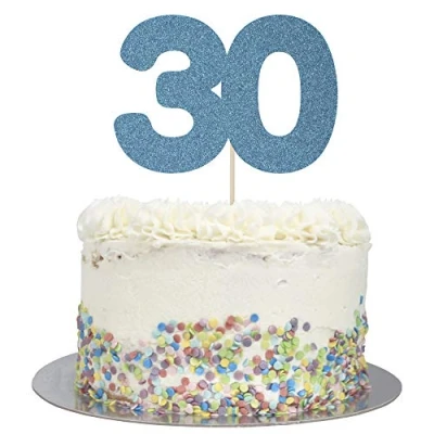 Image of Large Number 30 Glitter Cake Topper (Blue Glitter)
