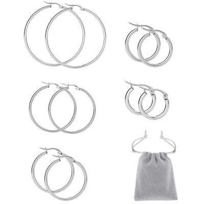 Image of Elicola 5 Pairs Stainless Steel Hypoallergenic Large Hoop Earring Sets for Women Girl