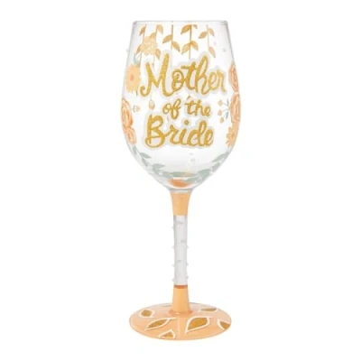 Image of Enesco Lolita Designs Wedding Mother of The Bride Hand Painted Artisan Wine Glass, 15 Ounce, Multicolor