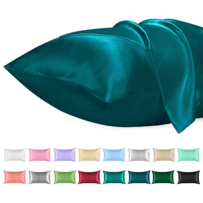 Image of Lirex 2 Pack Satin Pillow Cases Softer Than Silk Pillowcase for Hair &amp; Skin, Standard Size with Envelope Closure, Cooling case (Peacock Blue, 50x75cm)