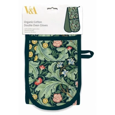 Image of Double Oven Gloves Organic Cotton Artistic Leicester Wallpaper Floral Design Stylish Kitchenware
