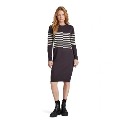 Image of G Star RAW Womens Broken Stripe Knitted Dress Grey Cotton Size X Large