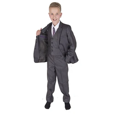Image of Cinda 5 Piece Boy Suits Boys Wedding Suit Page Party Prom Grey 4 Years