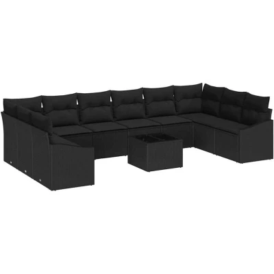 Image of vidaXL 11 Piece Garden Dining Set with Cushions Beige Poly Rattan