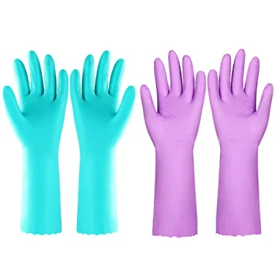 Image of Elgood Reusable Washing up Gloves Latex Free Dishwashing with Cotton Lining, Non Slip and Waterproof Cleaning for Kitchen 2 Pairs (Blue+Purple, M)