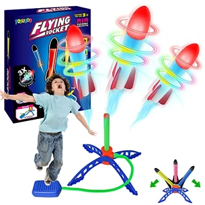 Image of Rocket Toy for Kids, 6 Toys ( 3*LED Rockets + 3*Foam Stickers) Garden 3 4 5 7 Years Old Boys Girls, Air Launcher Toy, Kids Gift Sets Outdoor, Indoor,