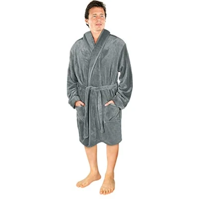 Image of NY Threads Luxury Men’s Dressing Gown Super Soft Fleece Bath Robe Cozy Shawl Collar Loungewear and Nightwear, X Large, Steel Grey