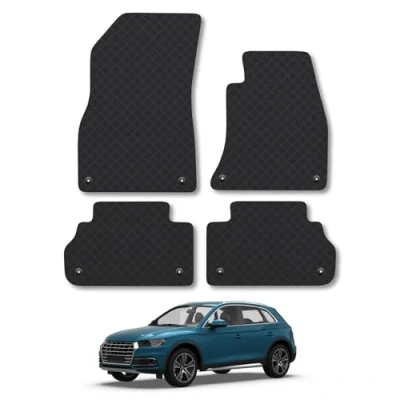 Image of Rubber Car Mats Compatible with Audi Q5 (2017 ) Tailored Fit Floor Set Accessory Black Custom 4 Pieces Clips Anti Slip Backing, Heavy Duty &amp; Waterproof