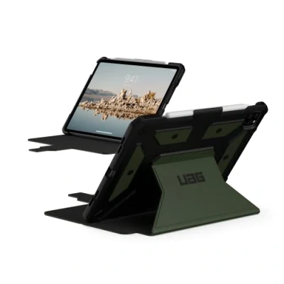 Image of URBAN ARMOR GEAR UAG Designed for iPad Air 10.9 inch Case 5th Generation 2022 Green Olive Rugged Smooth Exterior Multi Angle Viewing Folio w/Pencil Holder Metropolis SE Protective Cover