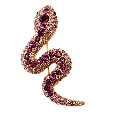 Image of Navachi 18k Gold Plated Purple Crystal Snake Az7242b Brooch Pins