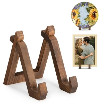 Image of ANBOXIT Plate Display Stand, 6 Inch Holder for Displaying, Decorative Picture Frame Dish Photo Plaque Platter Wood Stand