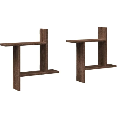 Image of vidaXL Wall Shelves 2 pcs Brown Oak 50x12x50 cm Engineered Wood