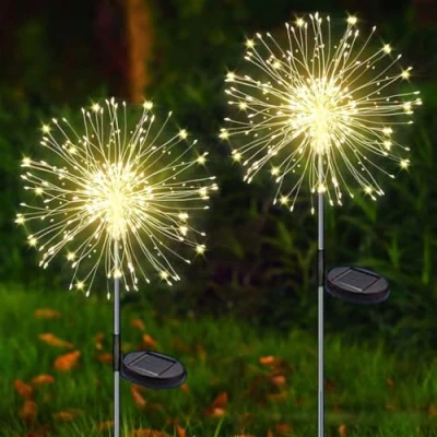 Image of Redefun Solar Garden Lights 2 Pcs 120 LED Firework Powered, 8 Modes Outdoor Firefly Waterproof Starburst for Lawn Backyard Party Wedding Decorations(Warm White