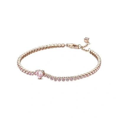 Image of Pandora Timeless Heart 14k rose gold plated tennis bracelet with orchid pink crystal, 18