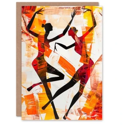 Image of Artery8 Two Dancers in Abstract Artwork Red Orange Bold Greeting Birthday Card Him Her All Blank