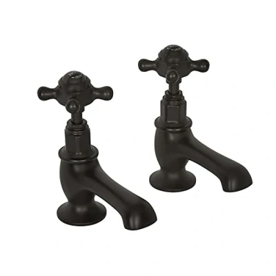 Image of Milano Elizabeth Traditional Basin Pillar Taps Crosshead Handles Black
