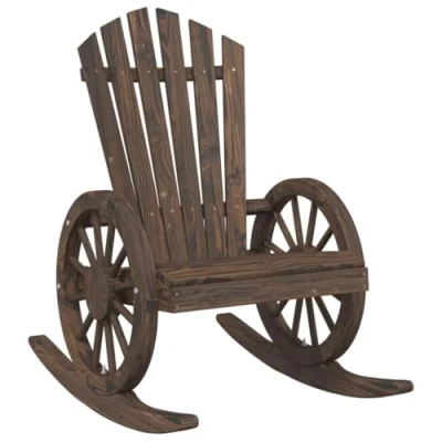 Image of vidaXL Solid Wood Fir Rocking Adirondack Chair Ergonomic Design, Rockable Outdoor Seating for Garden, Deck, Lawn, 110 kg Capacity