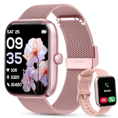 Image of KALINCO Smart Watch Women [2 Bands, 44mm case] Alexa Fitness Tracker, Heart Rate, Sleep, Stress &amp; SpO2 Monitor, IP68 Waterproof Smartwatch, Make/Answer Calls, Compatible with iPhone Android Phones