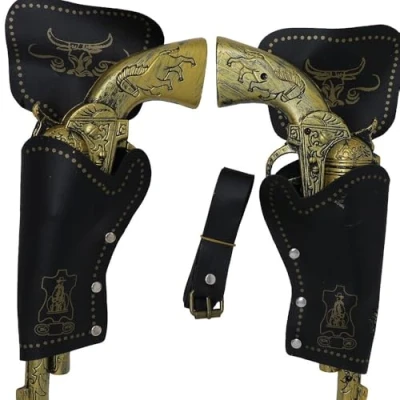 Image of Fiestas Guirca Double Holster cowboy with bronze colored plastic guns