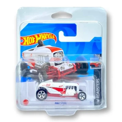 Image of Hot Wheels Max Steel (White &amp; Red (So Cal)) 5/10 HW Roadsters 2023 62/250 (Short Card) COMES IN A KLAS CAR KEEPER PROTECTIVE COLLECTORS CASE HKH39