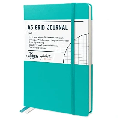 Image of STATIONERY ISLAND A5 Squared Notebook, Graph Paper Notebook with 120gsm Premium Thick Paper, 180 Pages Hardback Grid for Planning, Diary, Journaling