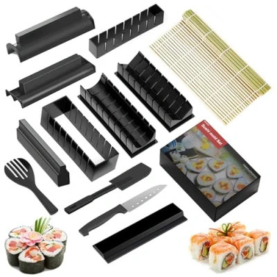 Image of TANGHSE 11PCS Sushi Making Kit, Maker Plastic Premium Set, Easy DIY Mold Rice Roll Mold, Professional Roller Tool for Home Beginners