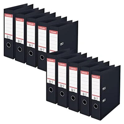 Image of Esselte, A4 Lever Arch File, 75 mm Spine, 500 sheets Capacity, PP, Plastic Cover, No. 1 Mechanism, Files &amp; Folders, Black, Pack 10, 628545
