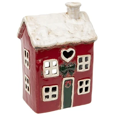 Image of Christmas Cornish Village Pottery Lantern Large Red House