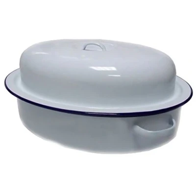 Image of Falcon Enamel Oval Roaster 26cm Dish Casserole Dinner Lunch Party Serving Pan Oven Safe Cookwear