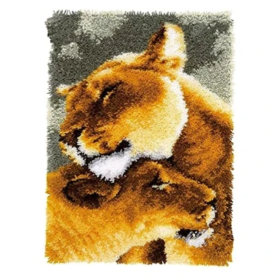 Image of AREPAS Latch Hook Kits Rug Making DIY/Adults with Canvas Pattern Animals Carpet Embroidery 2 Lion