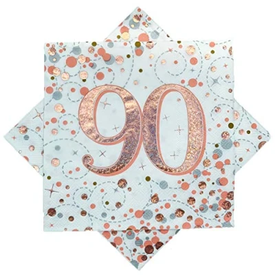Image of Oaktree UK 635852 Sparkling Fizz 90th Rose Gold 33cm x 3 ply Napkins 16pcs