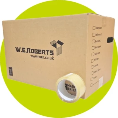 Image of W.E. Roberts Strong Large Cardboard Moving House Boxes 18&quot; x 12&quot; with Room List (Includes Tape, 20 Boxes)
